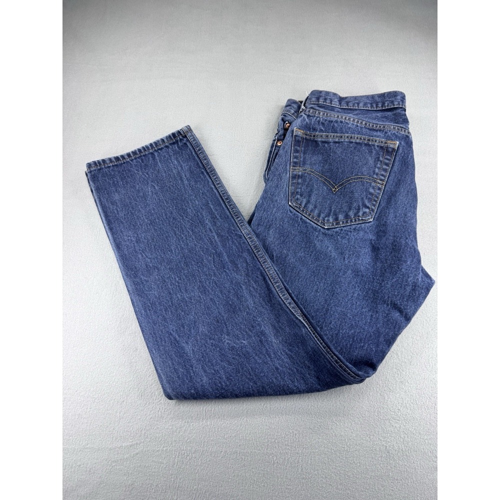 Levis Men's 505 Regular Size 36x32 Straight Leg Blue Denim Jeans - Picture 2 of 5